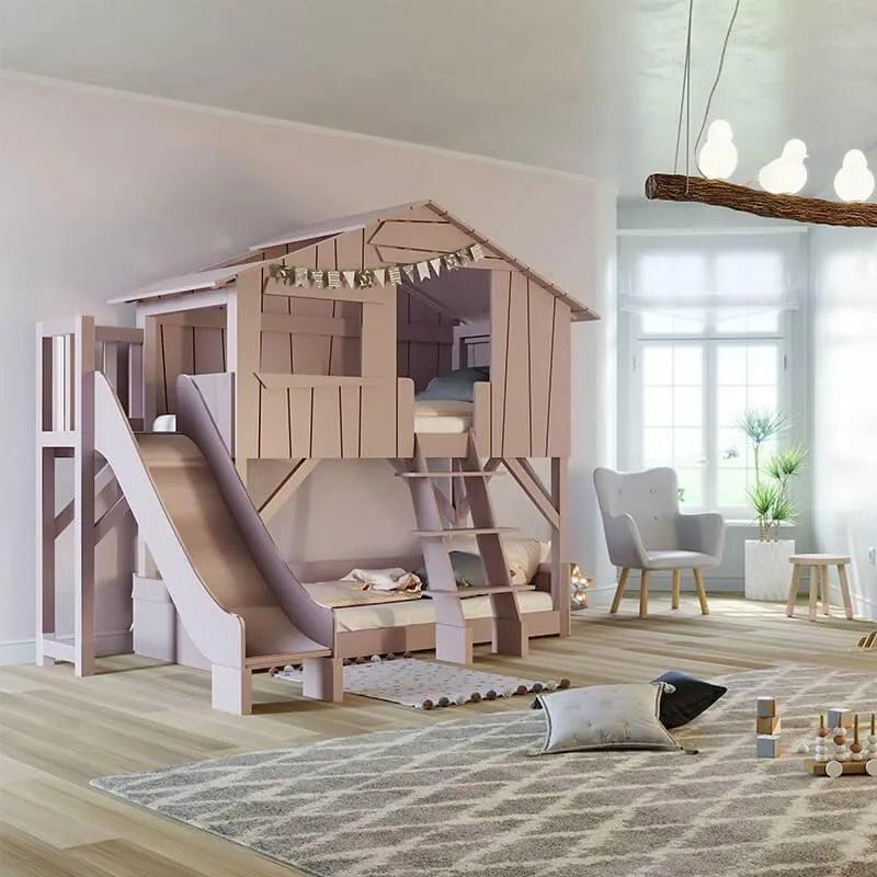 Treehouse Bunk Bed with Platform and Slide